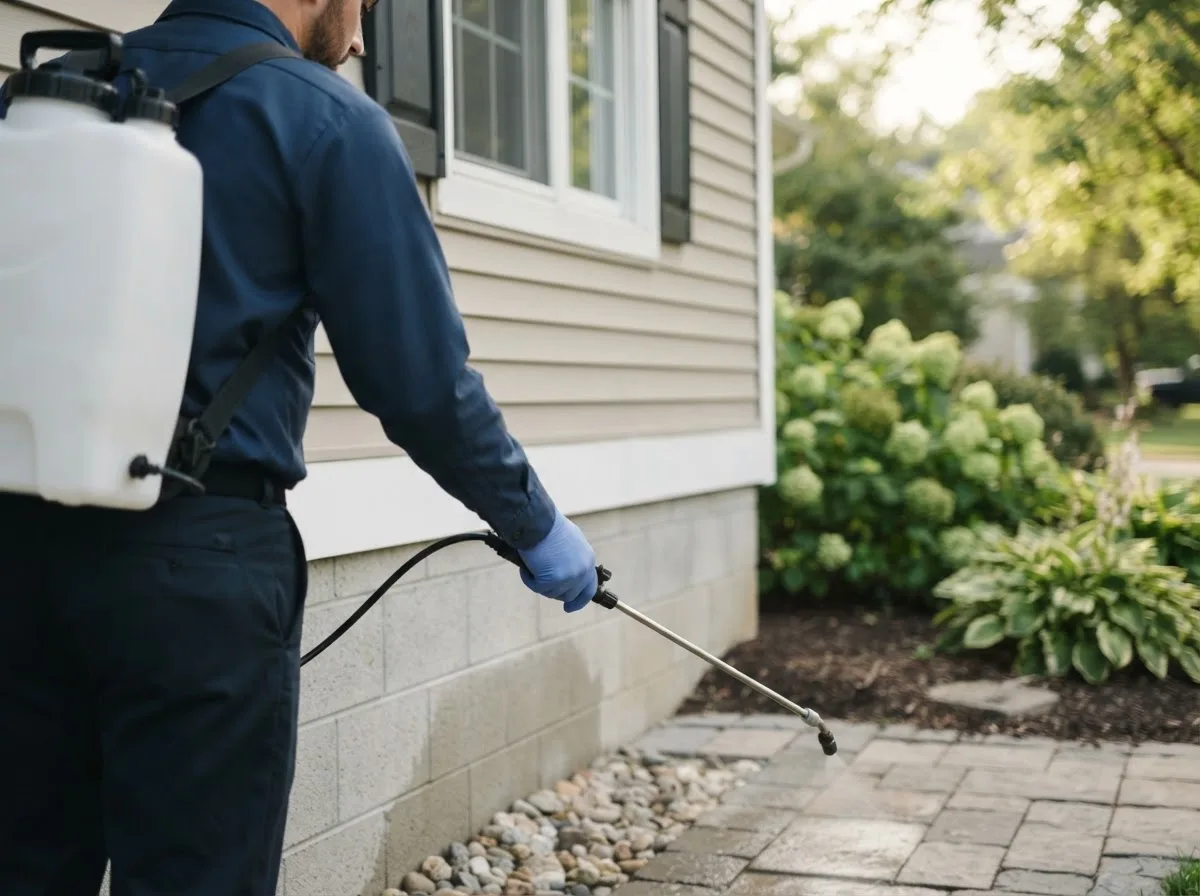 Pest control technician inspecting a home in Oakville, IN
